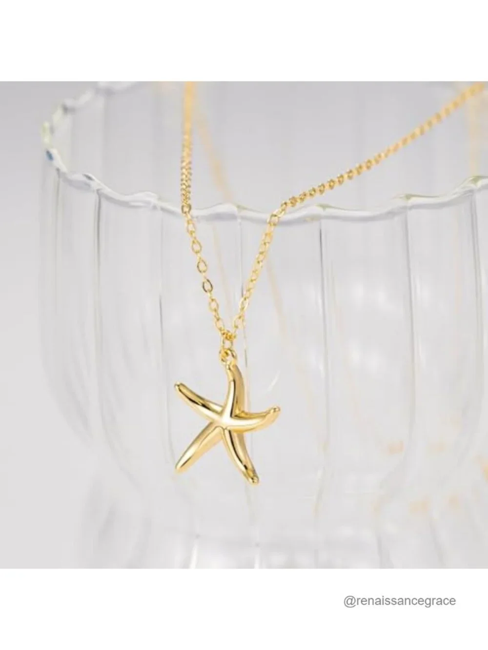 14K Gold Plated Dainty Pendant Necklace Women Starfish Layering